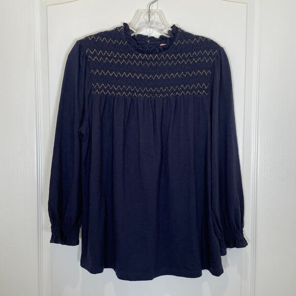 Joules British Clothing Kirstie Top Navy Blue Peasant Metallic Thread 6 - Picture 3 of 9